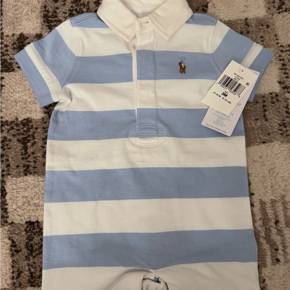 Ralph Lauren Blue & White Striped Polo Romper